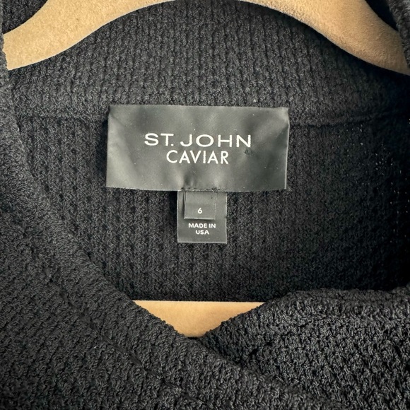 St. John Caviar Black Textured Knit Swing Jacket Office Holiday Party Size 6 - Picture 6 of 8